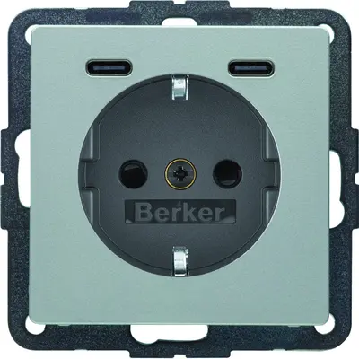 Berker wandcontactdoos randaarde 2 x USB-C Q1/Q3/Q7 aluminium (48156084)