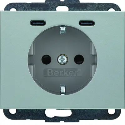 Berker wandcontactdoos randaarde 2 x USB-C K5 aluminium (48157003)