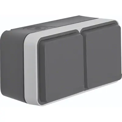 Hager Berker W1 wandcontactdoos 2-voudig randaarde horizontaal compleet grijs (WNC142)