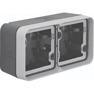 Hager Berker W1 opbouwbehuizing 2-voudig horizontaal 4x invoer grijs (WNA685)