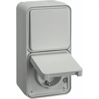 Hager Berker W1 combinatie wisselschakelaar en wandcontactdoos kindveilig compleet wit (WNC082B)