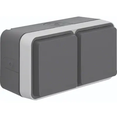 Hager Berker W1 wandcontactdoos 2-voudig randaarde horizontaal compleet grijs (WNC144)