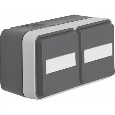 Hager Berker W1 wandcontactdoos met randaarde en tekstveld 2-voudig horizontaal compleet grijs (WNC145)