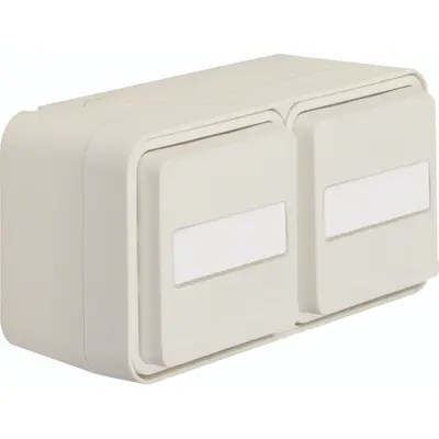 Hager Berker W1 wandcontactdoos met randaarde en tekstveld 2-voudig horizontaal compleet wit (WNC145B)