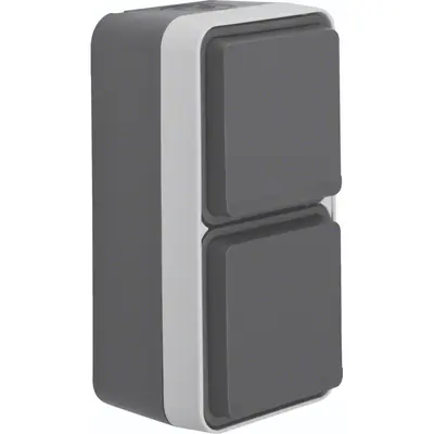 Hager Berker W1 wandcontactdoos 2-voudig randaarde kindveilig verticaal compleet grijs (WNC172)