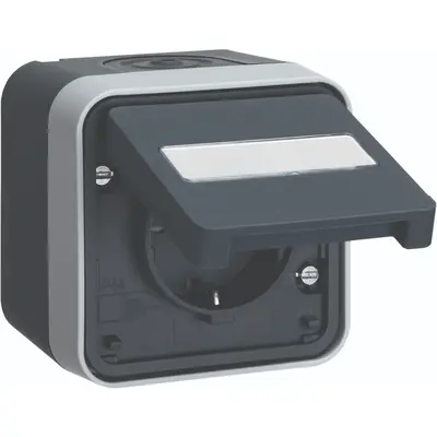 Hager Berker W1 wandcontactdoos met randaarde en tekstveld kindveilig compleet grijs (WNC180)