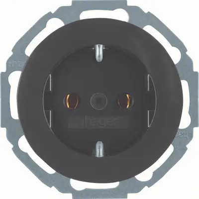 Hager Berker wandcontactdoos randaarde schroef R.Classic zwart (WLS1300BG)