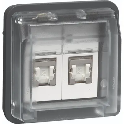 Hager Berker W1 data-aansluiting CAT6 RJ45 2-voudig bovendeel grijs (WNA227)