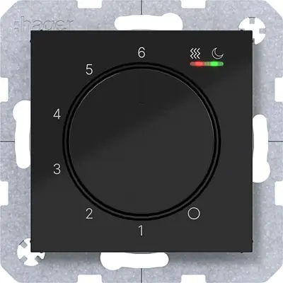 Hager Berker kamerthermostaat verwarmen/koelen A1/A8/C1/C8 nachtzwart glans (WAN5011BG)