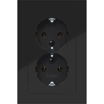 Hager Berker dubbele schuko-wcd vlak zw gl (WAS2170BG)