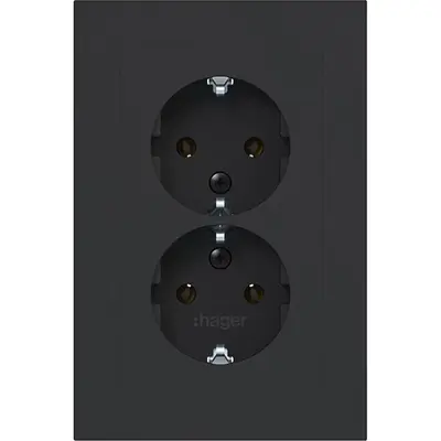 Hager Berker dubbele schuko-wcd vlak zw m (WAS2170BM)