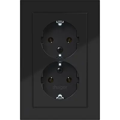 Hager Berker dubbele schuko-wcd hoog zw gl (WAS2175BG)