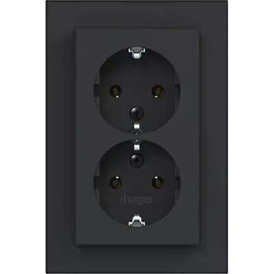 Hager Berker dubbele schuko-wcd hoog zw m (WAS2175BM)