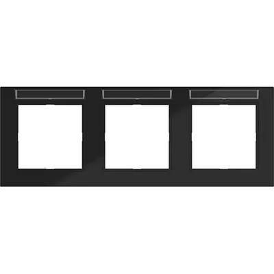 Hager Berker afdekraam 3-voudig horizontaal met tekstveld A1 nachtzwart glans (WAD6302BG)