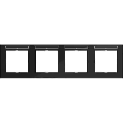 Hager Berker afdekraam 4-voudig horizontaal met tekstveld A1 nachtzwart glans (WAD6402BG)