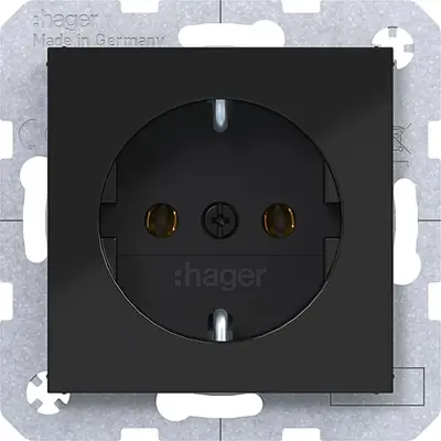Hager Berker wandcontactdoos randaarde A1/A8/C1/C8 nachtzwart glans (WAS1100BG)