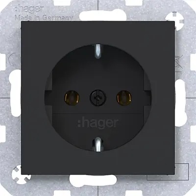 Hager Berker wandcontactdoos randaarde A1/A8/C1/C8 nachtzwart mat (WAS1100BM)
