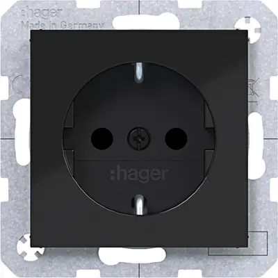 Hager Berker wandcontactdoos randaarde Safety Plus A1/A8/C1/C8 nachtzwart glans (WAS1200BG)