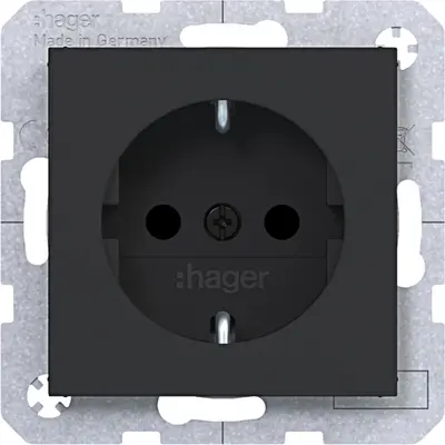 Hager Berker wandcontactdoos randaarde Safety Plus A1/A8/C1/C8 nachtzwart mat (WAS1200BM)