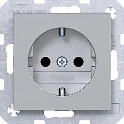 Hager Berker wandcontactdoos randaarde Safety Plus A1/A8/C1/C8 titaan (WAS1200TA)