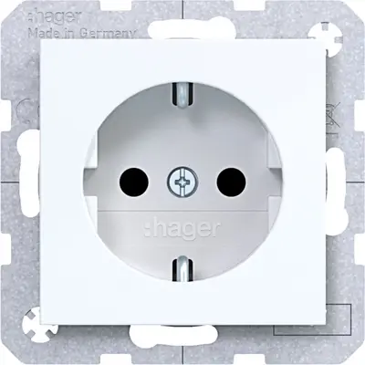 Hager Berker wandcontactdoos randaarde Safety Plus A1/A8/C1/C8 lichtwit glans (WAS1200WG)