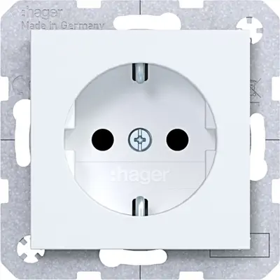 Hager Berker wandcontactdoos randaarde Safety Plus A1/A8/C1/C8 lichtwit mat (WAS1200WM)