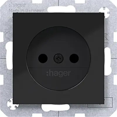 Hager Berker wandcontactdoos zonder randaarde Safety Plus A1/A8/C1/C8 nachtzwart glans (WAS5200BG)