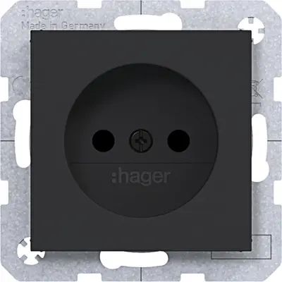 Hager Berker wandcontactdoos zonder randaarde Safety Plus A1/A8/C1/C8 nachtzwart mat (WAS5200BM)