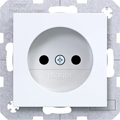 Hager Berker wandcontactdoos zonder randaarde Safety Plus A1/A8/C1/C8 lichtwit glans (WAS5200WG)