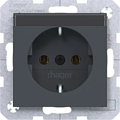 Hager Berker wandcontactdoos randaarde met tekstveld A1/A8/C1/C8 antraciet mat (WAS1101AT)