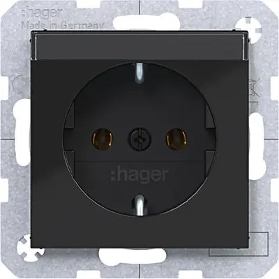 Hager Berker wandcontactdoos randaarde met tekstveld A1/A8/C1/C8 nachtzwart glans (WAS1101BG)