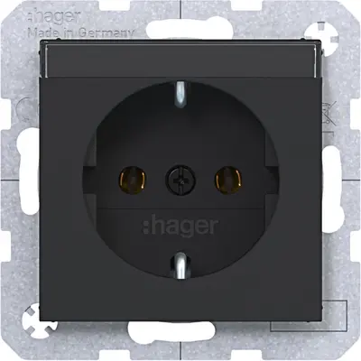 Hager Berker wandcontactdoos randaarde met tekstveld A1/A8/C1/C8 nachtzwart mat (WAS1101BM)
