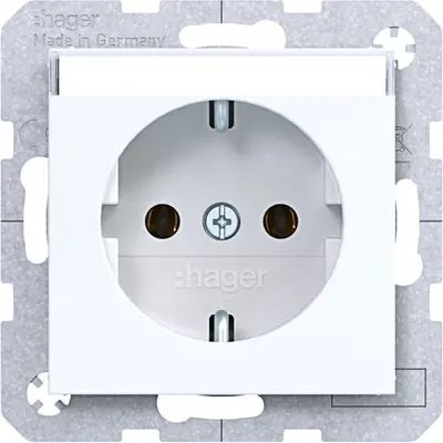 Hager Berker wandcontactdoos randaarde met tekstveld A1/A8/C1/C8 lichtwit glans (WAS1101WG)