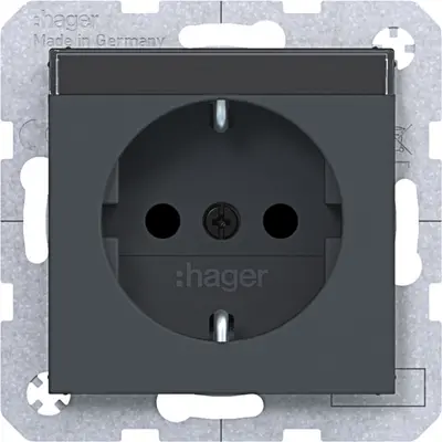 Hager Berker wandcontactdoos randaarde Safety Plus met tekstveld A1/A8/C1/C8 antraciet mat (WAS1201AT)