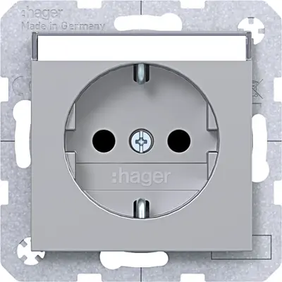 Hager Berker wandcontactdoos randaarde Safety Plus met tekstveld A1/A8/C1/C8 titaan (WAS1201TA)