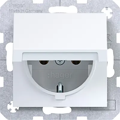 Hager Berker wandcontactdoos randaarde met terugverend klapdeksel A1/A8/C1/C8 lichtwit glans (WAS1110WG)