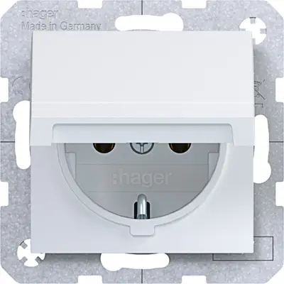 Hager Berker wandcontactdoos randaarde met terugverend klapdeksel A1/A8/C1/C8 lichtwit mat (WAS1110WM)