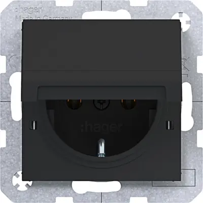 Hager Berker wandcontactdoos randaarde met vergrendelbaar klapdeksel A1/A8/C1/C8 nachtzwart mat (WAS1112BM)