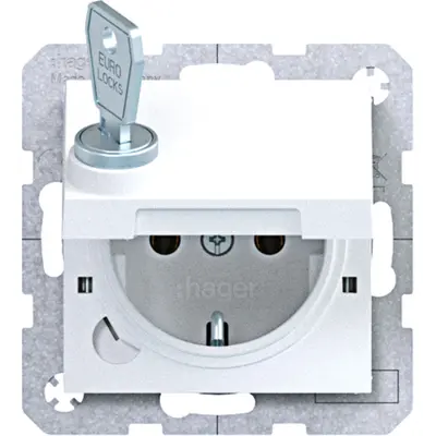 Hager Berker wandcontactdoos randaarde met klapdeksel en slot A1/A8/C1/C8 lichtwit mat (WAS1115WM)