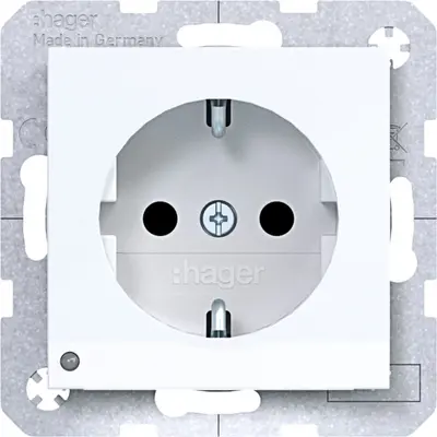 Hager Berker wandcontactdoos randaarde Safety Plus met LED-orientatielicht A1/A8/C1/C8 lichtwit glans (WAS1462WG)