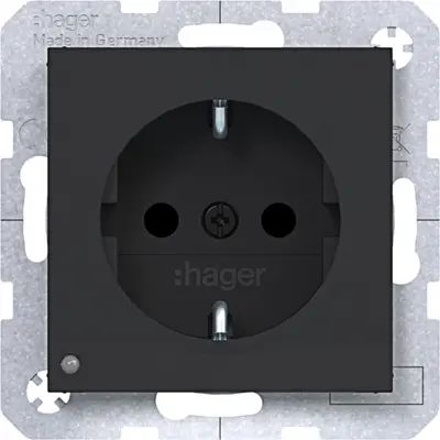 Hager Berker wandcontactdoos randaarde Safety Plus met LED-orientatielicht A1/A8/C1/C8 nachtzwart mat (WAS1462BM)