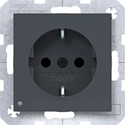 Hager Berker wandcontactdoos randaarde Safety Plus met LED-orientatielicht A1/A8/C1/C8 antraciet mat (WAS1462AT)