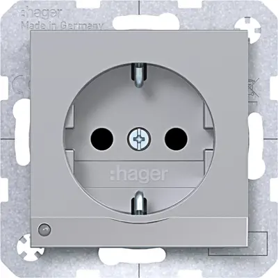 Hager Berker wandcontactdoos randaarde Safety Plus met LED-orientatielicht A1/A8/C1/C8 titaan (WAS1462TA)