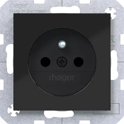Hager Berker wandcontactdoos penaarde Safety Plus A1/A8/C1/C8 nachtzwart glans (WAS1600BG)