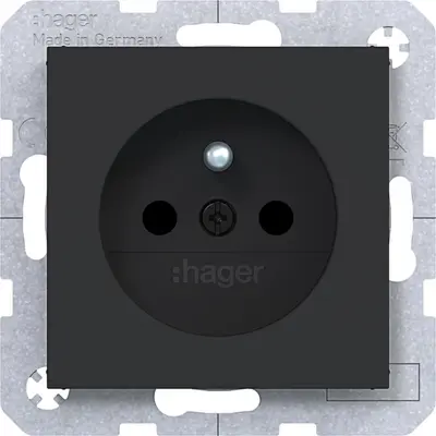 Hager Berker wandcontactdoos penaarde Safety Plus A1/A8/C1/C8 nachtzwart mat (WAS1600BM)