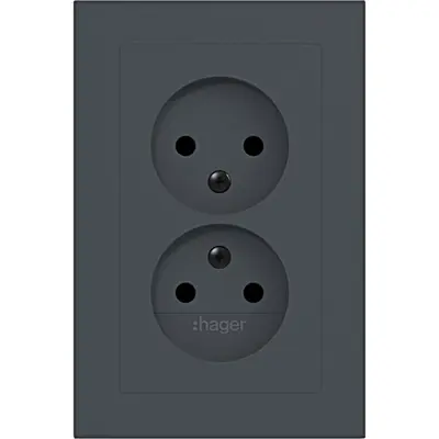 Hager Berker wandcontactdoos 2-voudig zonder randaarde Safety Plus voor enkele inbouwdoos A1 antraciet mat (WAS5470AT)