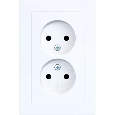 Hager Berker wandcontactdoos 2-voudig zonder randaarde Safety Plus voor enkele inbouwdoos A1 lichtwit glans (WAS5470WG)
