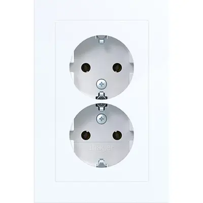 Hager Berker wandcontactdoos 2-voudig randaarde voor ovale 1,5 inbouwdoos A1 lichtwit glans (WAS2170WG)