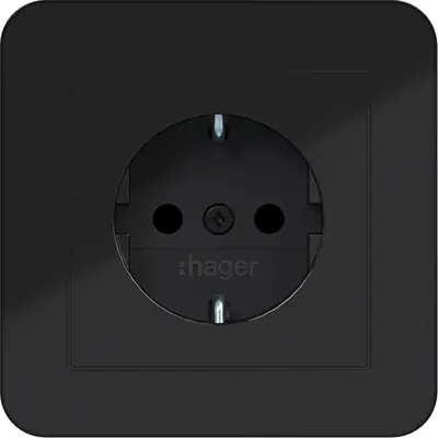 Hager Berker wandcontactdoos randaarde Safety Plus voor afzonderlijke montage C1 nachtzwart glans (WAS1221BG)