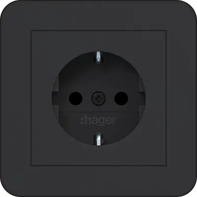 Hager Berker wandcontactdoos randaarde Safety Plus voor afzonderlijke montage C1 nachtzwart mat (WAS1221BM)
